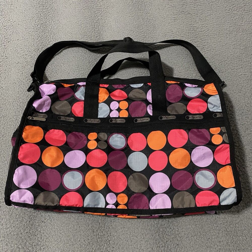 LeSportSac Large Weekender Bag Blue Polka Dot Shoulder Duffel Travel Zip Top